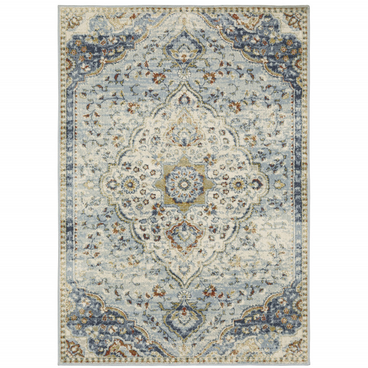 5' x 7' Blue Beige Rust Gold and Teal Oriental Power Loom Stain Resistant Area Rug