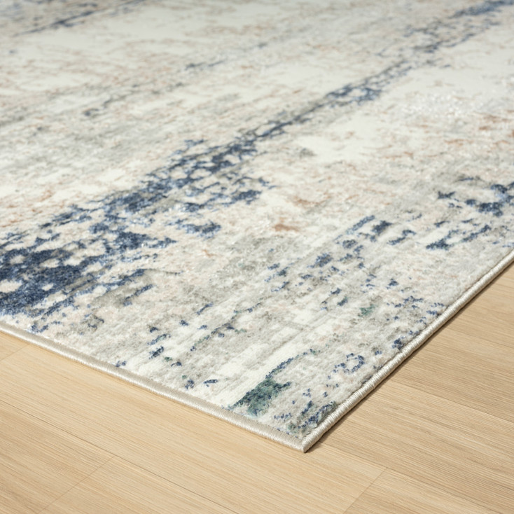 5' x 7' Beige Cream Blue and Gray Abstract Stain Resistant Area Rug