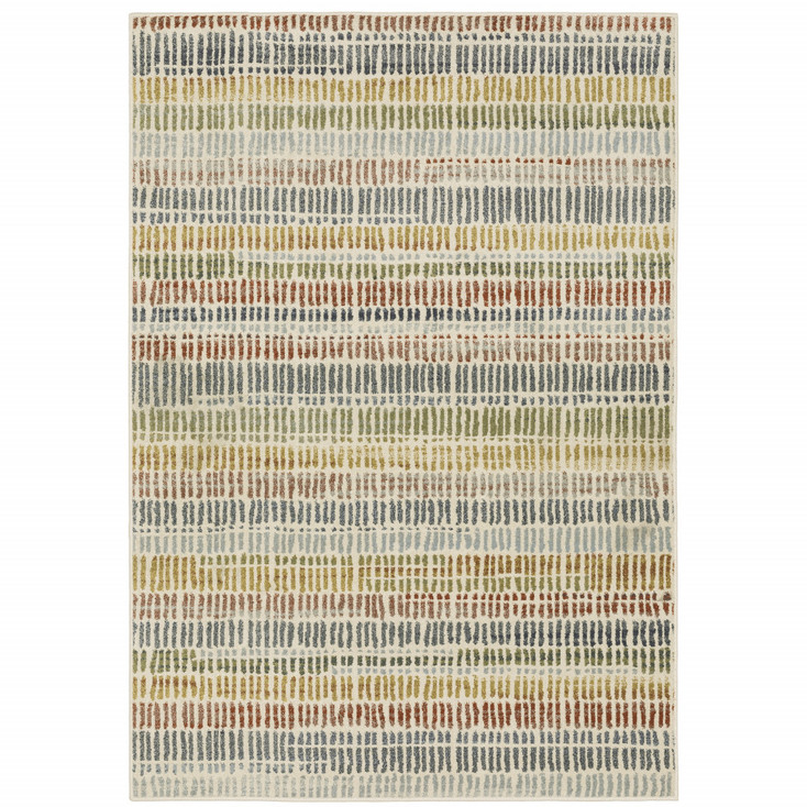 5' x 7' Ivory Blue Green Red and Gold Geometric Power Loom Stain Resistant Area Rug