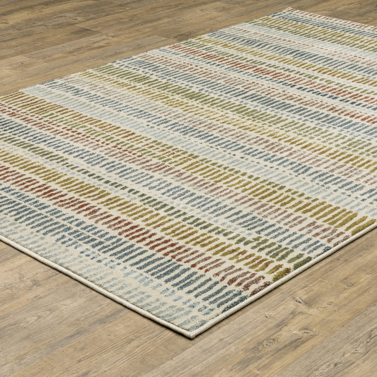 5' x 7' Ivory Blue Green Red and Gold Geometric Power Loom Stain Resistant Area Rug