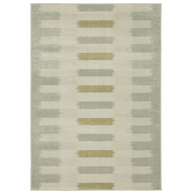 5' x 7' Beige Grey Gold and Green Geometric Power Loom Stain Resistant Area Rug