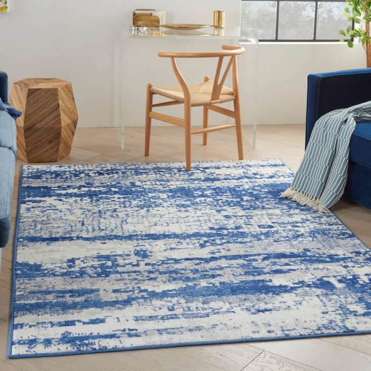 5' x 7' Blue and Ivory Ombre Dhurrie Area Rug