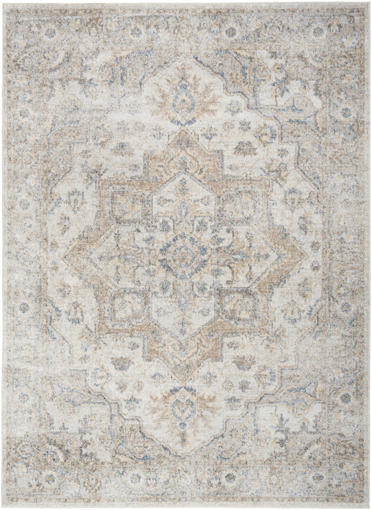 5' x 7' Silver Oriental Power Loom Washable Area Rug