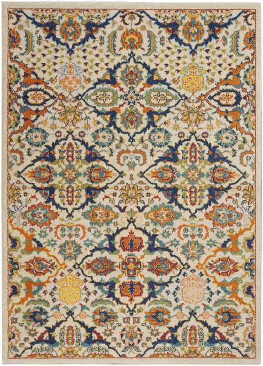 5' x 7' Ivory Floral Power Loom Area Rug