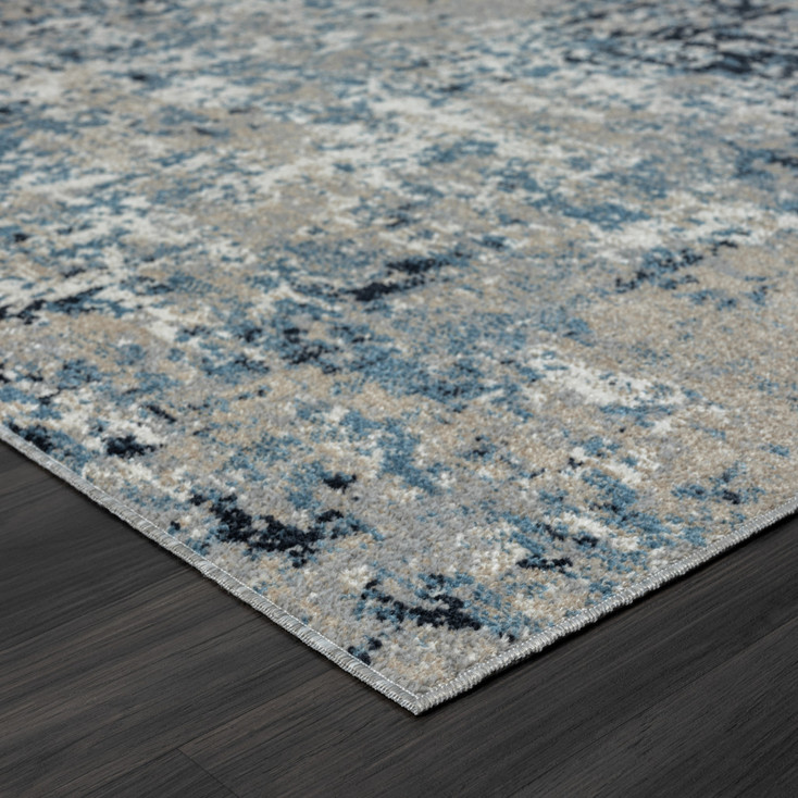 5' x 7' Blue Abstract Distressed Washable Area Rug