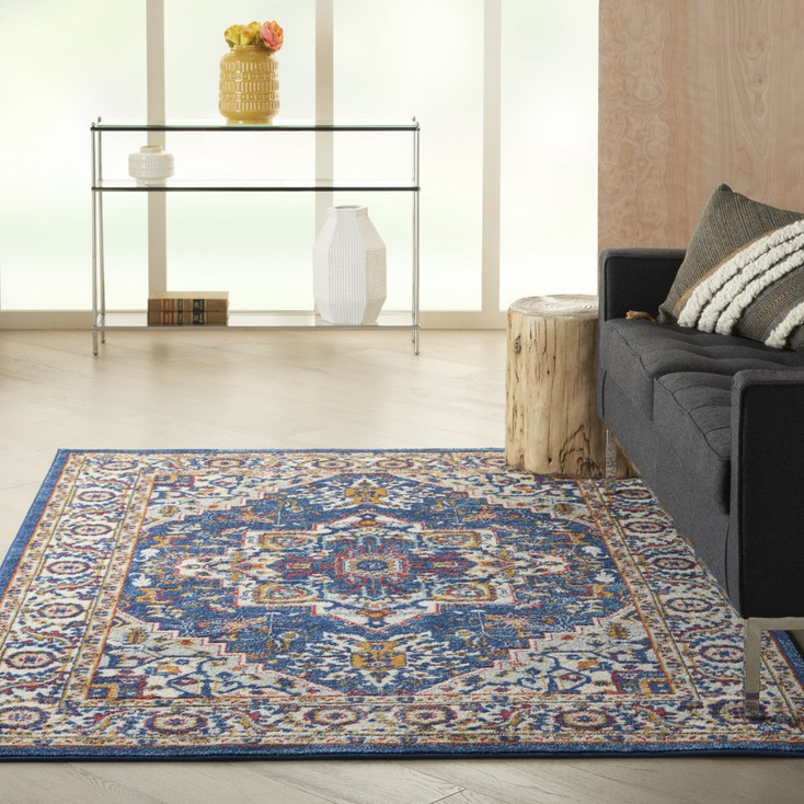 5' x 7' Blue and Ivory Power Loom Area Rug