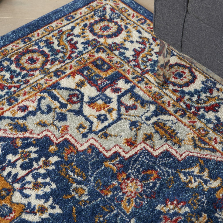 5' x 7' Blue and Ivory Power Loom Area Rug
