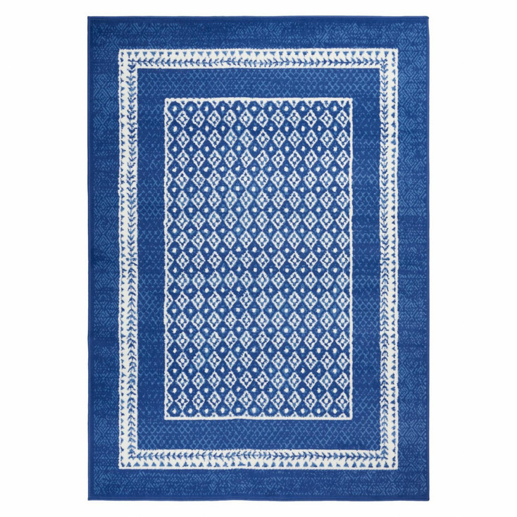 5' x 7' Navy Blue Geometric Dhurrie Rectangle Area Rug