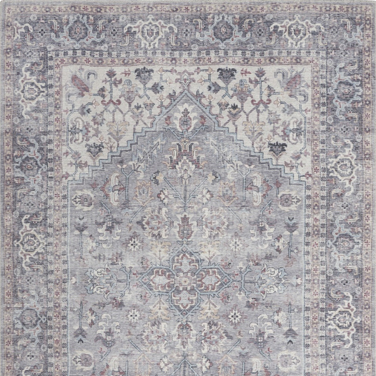 5' x 7' Grey Oriental Power Loom Distressed Washable Area Rug