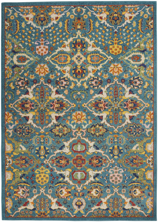 5' x 7' Blue Floral Power Loom Polypropylene Rectangle Area Rug