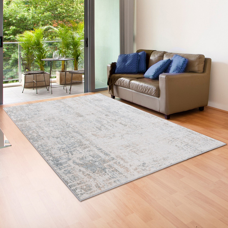 5' x 7' Gray Blue Taupe and Cream Abstract Distressed Stain Resistant Area Rug
