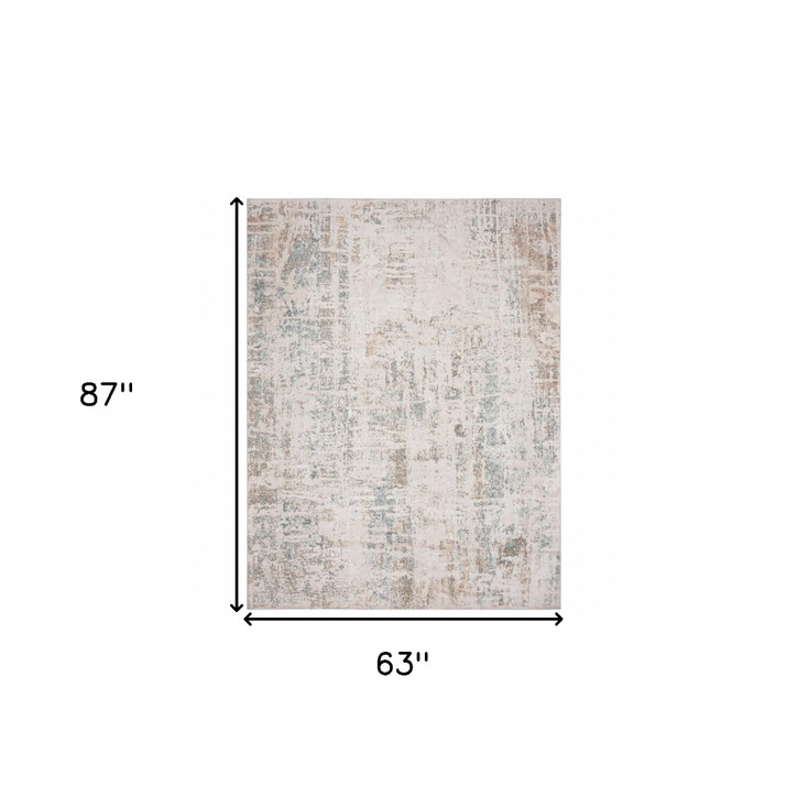 5' x 7' Gray Blue Taupe and Cream Abstract Distressed Stain Resistant Area Rug
