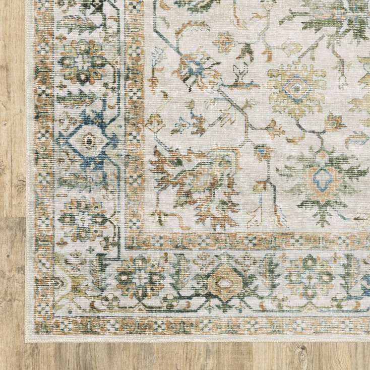 5' x 7' Grey Orange Blue Gold Green and Rust Oriental Printed Non Skid Area Rug