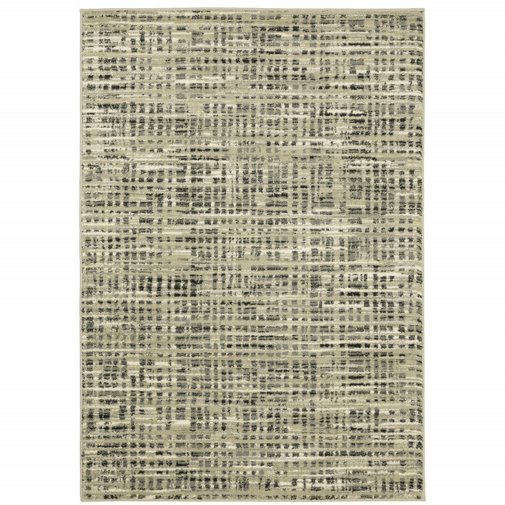 5' x 7' Beige Grey Ivory and Sage Blue Geometric Power Loom Stain Resistant Area Rug