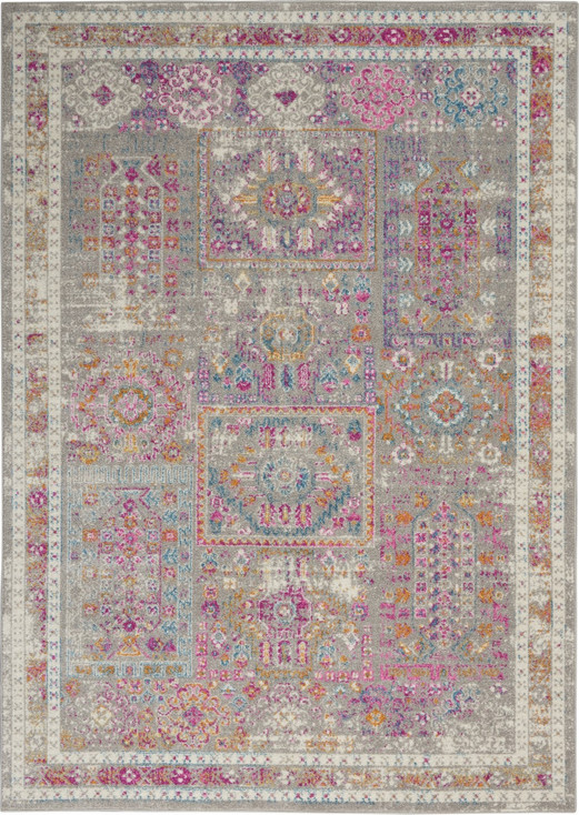 5' x 7' Pink and Gray Abstract Power Loom Area Rug