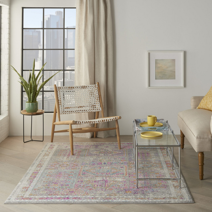 5' x 7' Pink and Gray Abstract Power Loom Area Rug
