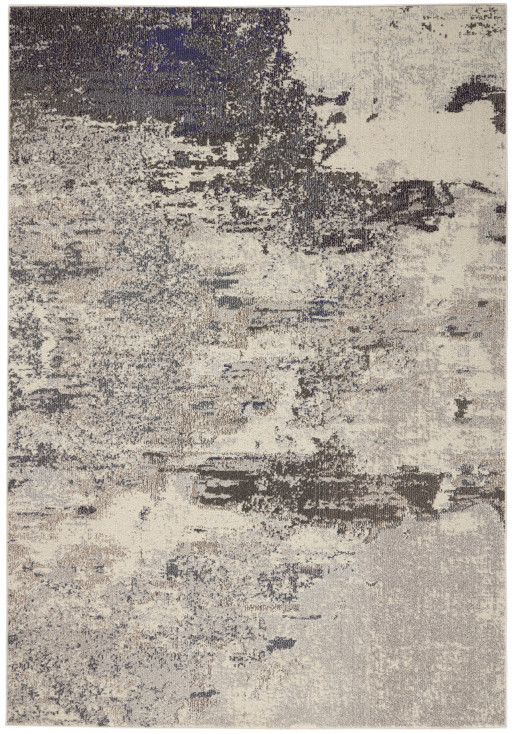5' x 7' Ivory and Grey Abstract Power Loom Non Skid Area Rug