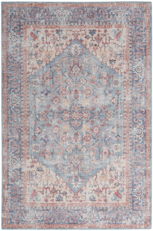 5' x 7' Blue Oriental Power Loom Distressed Washable Polypropylene Area Rug