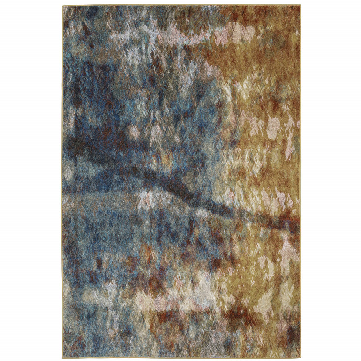 5' x 7' Blue Gold Teal Rust Grey and Beige Abstract Power Loom Stain Resistant Area Rug