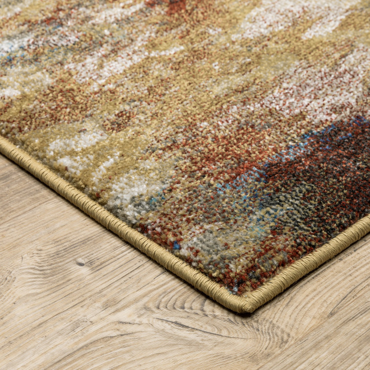 5' x 7' Blue Gold Teal Rust Grey and Beige Abstract Power Loom Stain Resistant Area Rug
