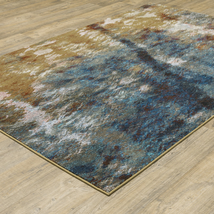 5' x 7' Blue Gold Teal Rust Grey and Beige Abstract Power Loom Stain Resistant Area Rug