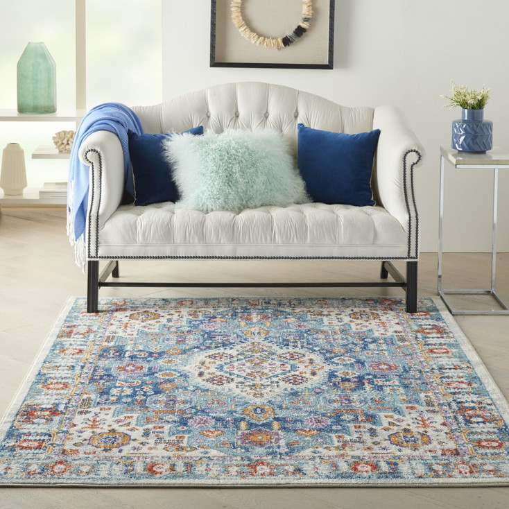 5' x 7' Blue & Ivory Power Loom Polypropylene Area Rug