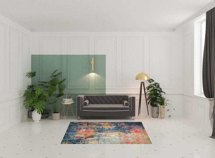 5' x 7' Blue and Yellow Abstract Power Loom Non Skid Area Rug