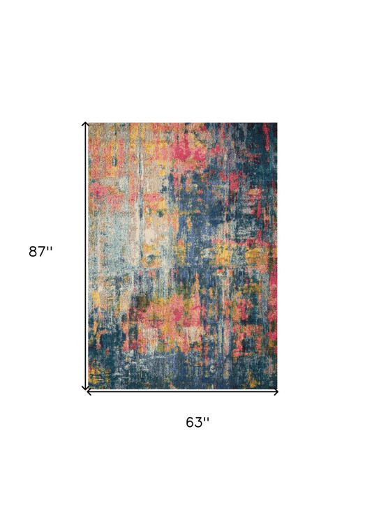 5' x 7' Blue and Yellow Abstract Power Loom Non Skid Area Rug