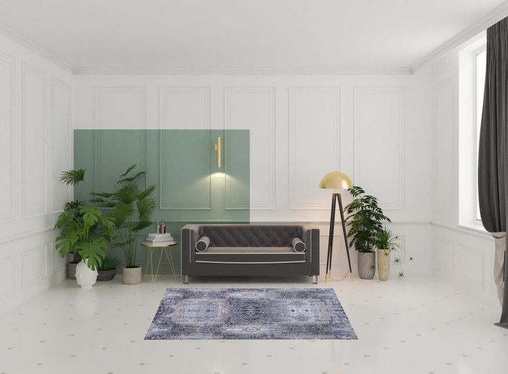 5' x 7' Blue Gray and Taupe Abstract Stain Resistant Area Rug