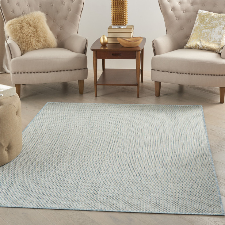 5' x 7' Aqua Geometric Power Loom Area Rug