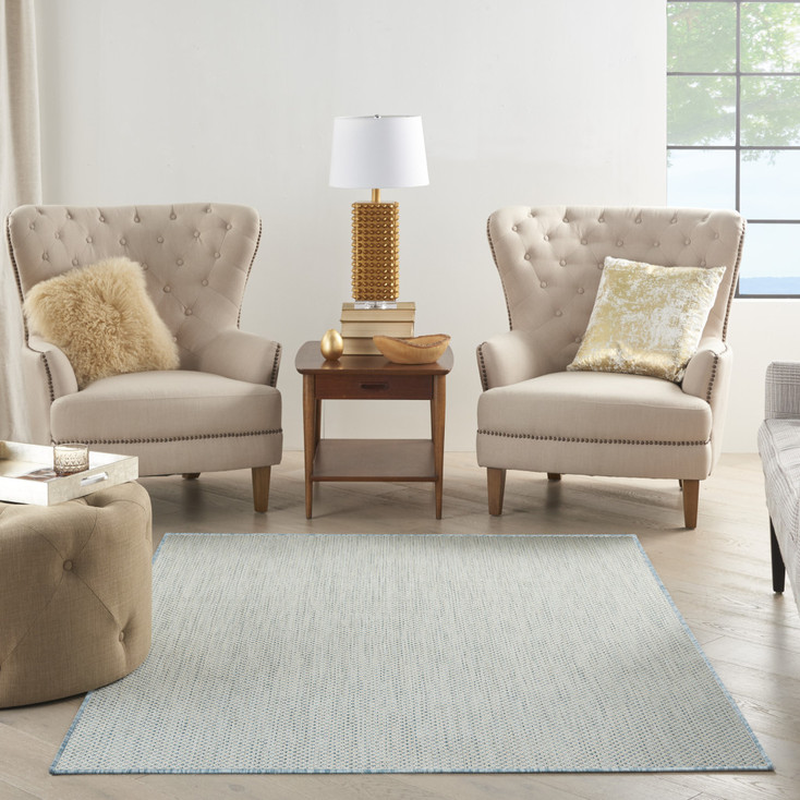 5' x 7' Aqua Geometric Power Loom Area Rug