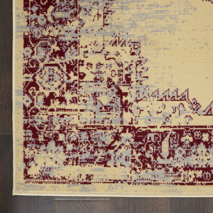 5' x 7' Cream Damask Power Loom Polypropylene Area Rug
