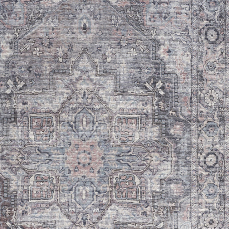 5' x 7' Grey Oriental Power Loom Distressed Washable Polypropylene Area Rug