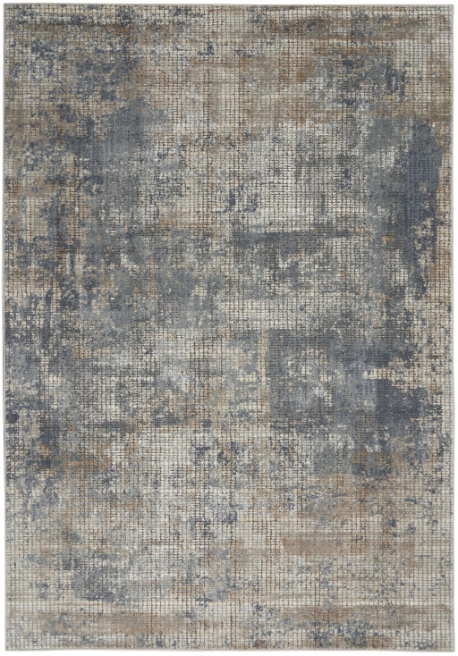 5' x 7' Blue and Beige Abstract Power Loom Distressed Non Skid Area Rug