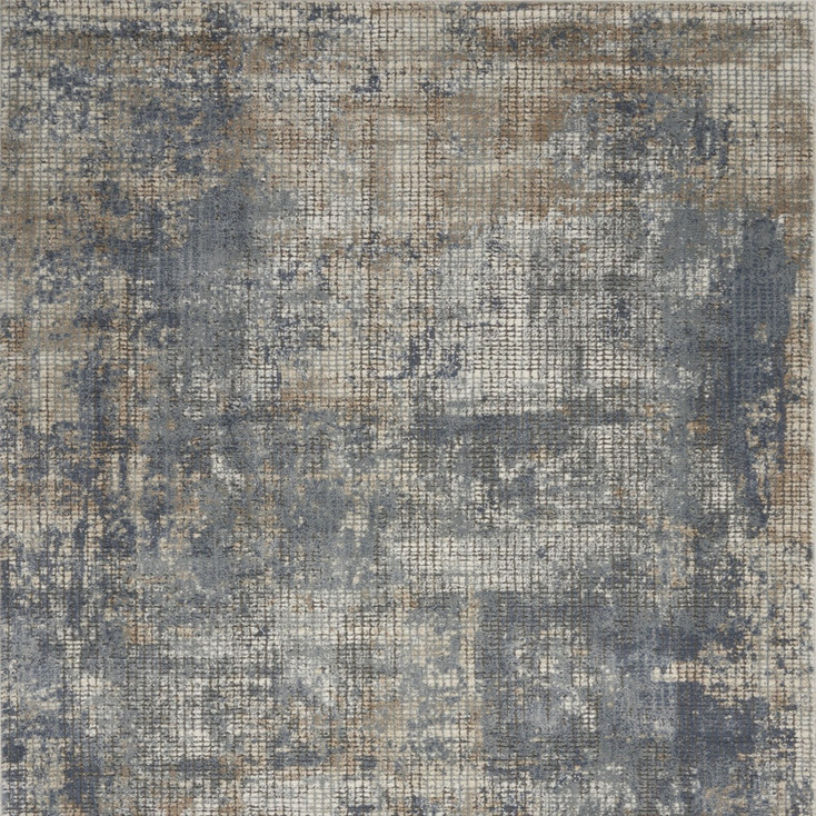 5' x 7' Blue and Beige Abstract Power Loom Distressed Non Skid Area Rug