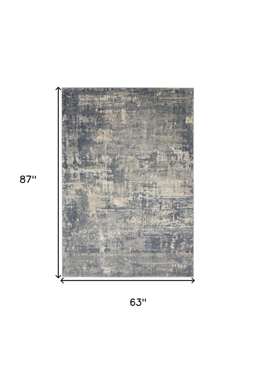 5' x 7' Grey and Beige Abstract Power Loom Non Skid Area Rug