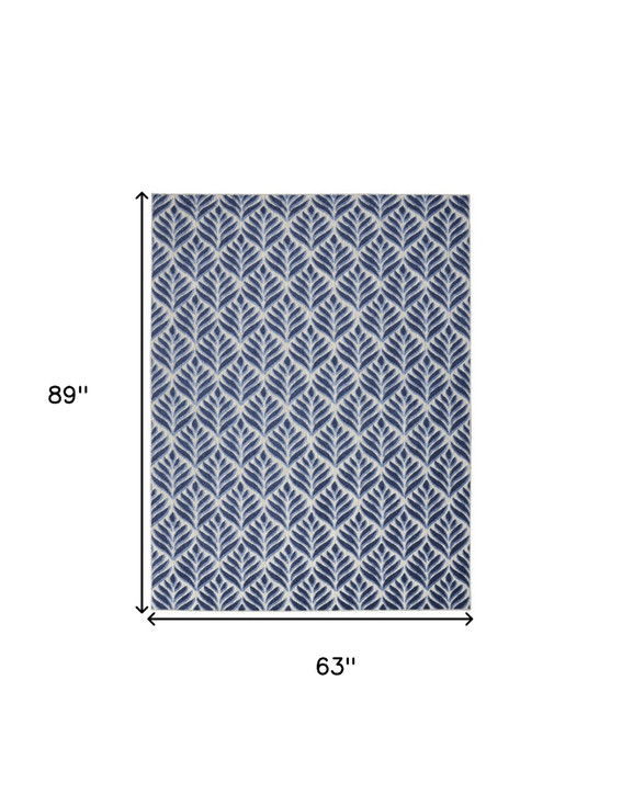 5' x 8' Blue Floral Stain Resistant Non Skid Area Rug