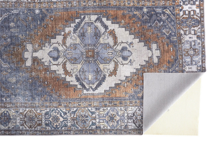 5' x 8' Blue Ivory and Brown Floral Area Rug