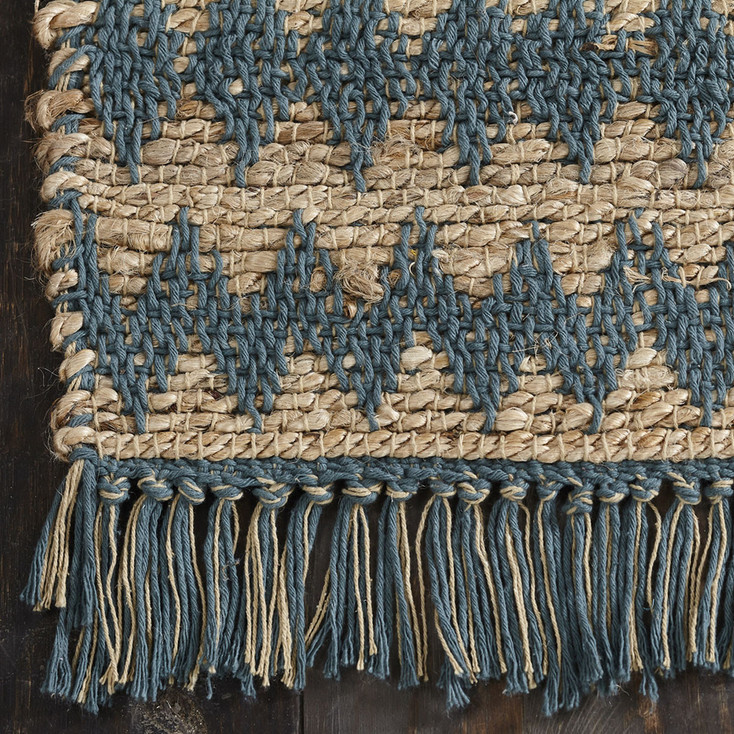 5' x 8' Teal Chevron Hand Woven Stain Resistant Area Rug with Fringe