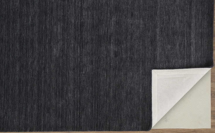 5' x 8' Black Wool Hand Woven Stain Resistant Area Rug