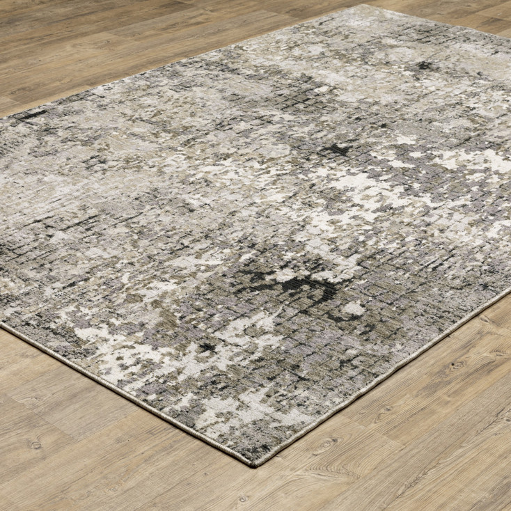 5' x 8' Grey Ivory Beige Charcoal Black Tan & Brown Abstract Power Loom Area Rug