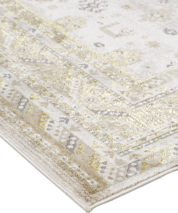 5' x 8' Gold and Ivory Floral Stain Resistant Area Rug