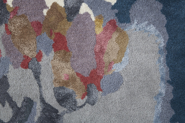 5' x 8' Blue Gray and Pink Wool Floral Tufted Handmade Area Rug