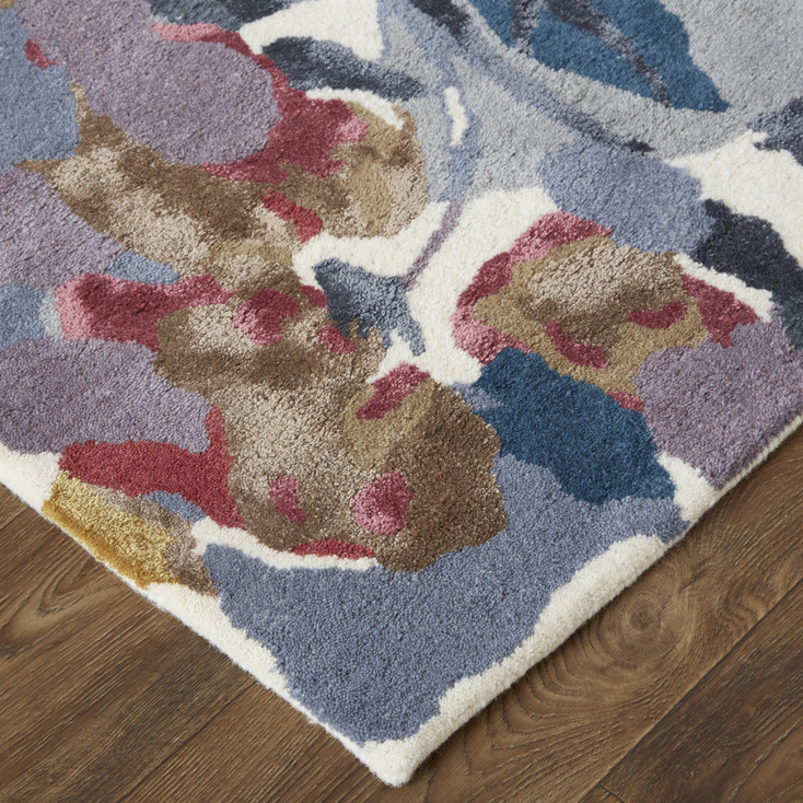 5' x 8' Blue Gray and Pink Wool Floral Tufted Handmade Area Rug