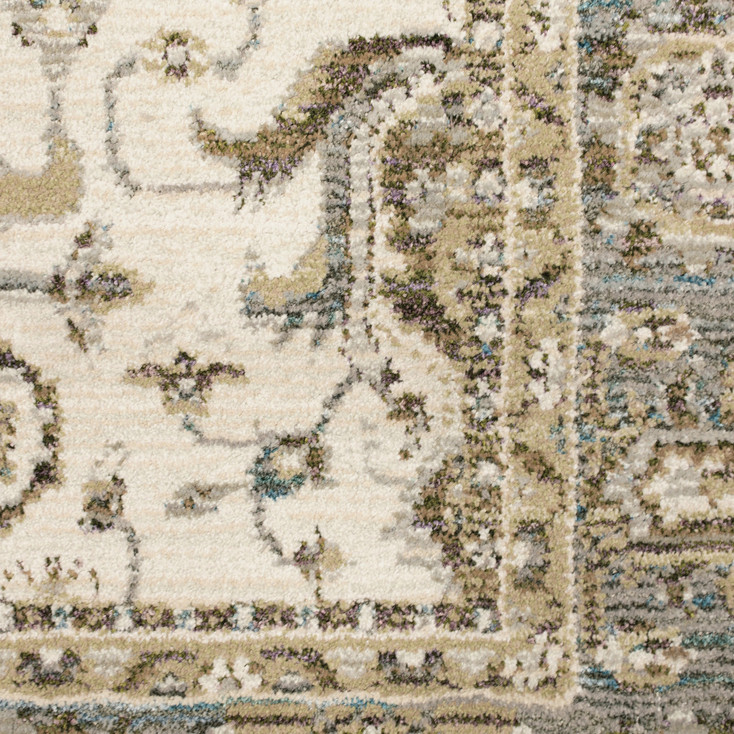 5' x 8' Ivory Grey and Blue Oriental Power Loom Stain Resistant Area Rug