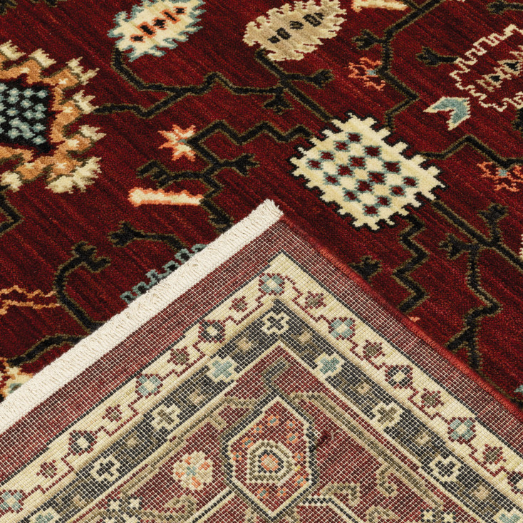 5' x 8' Red and Black Oriental Power Loom Area Rug with Fringe