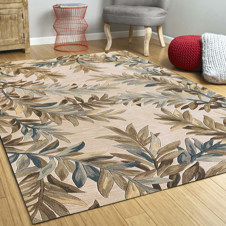 5' x 8' Ivory Hand Tufted Pinnate Fronds Indoor Area Rug