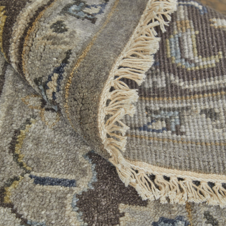 5' x 8' Gray Taupe and Blue Wool Floral Hand Knotted Stain Resistant Area Rug