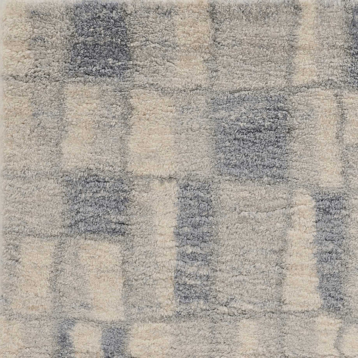 5' x 8' Ivory Blue Machine Woven Abstract Blocks Indoor Area Rug
