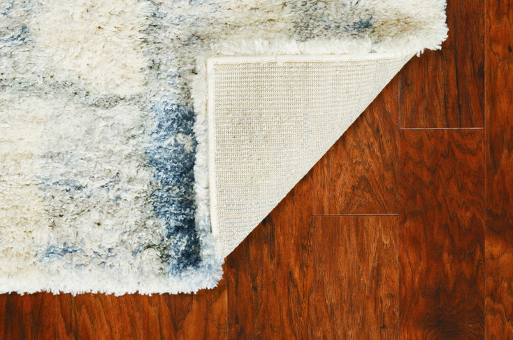 5' x 8' Ivory Blue Machine Woven Abstract Blocks Indoor Area Rug